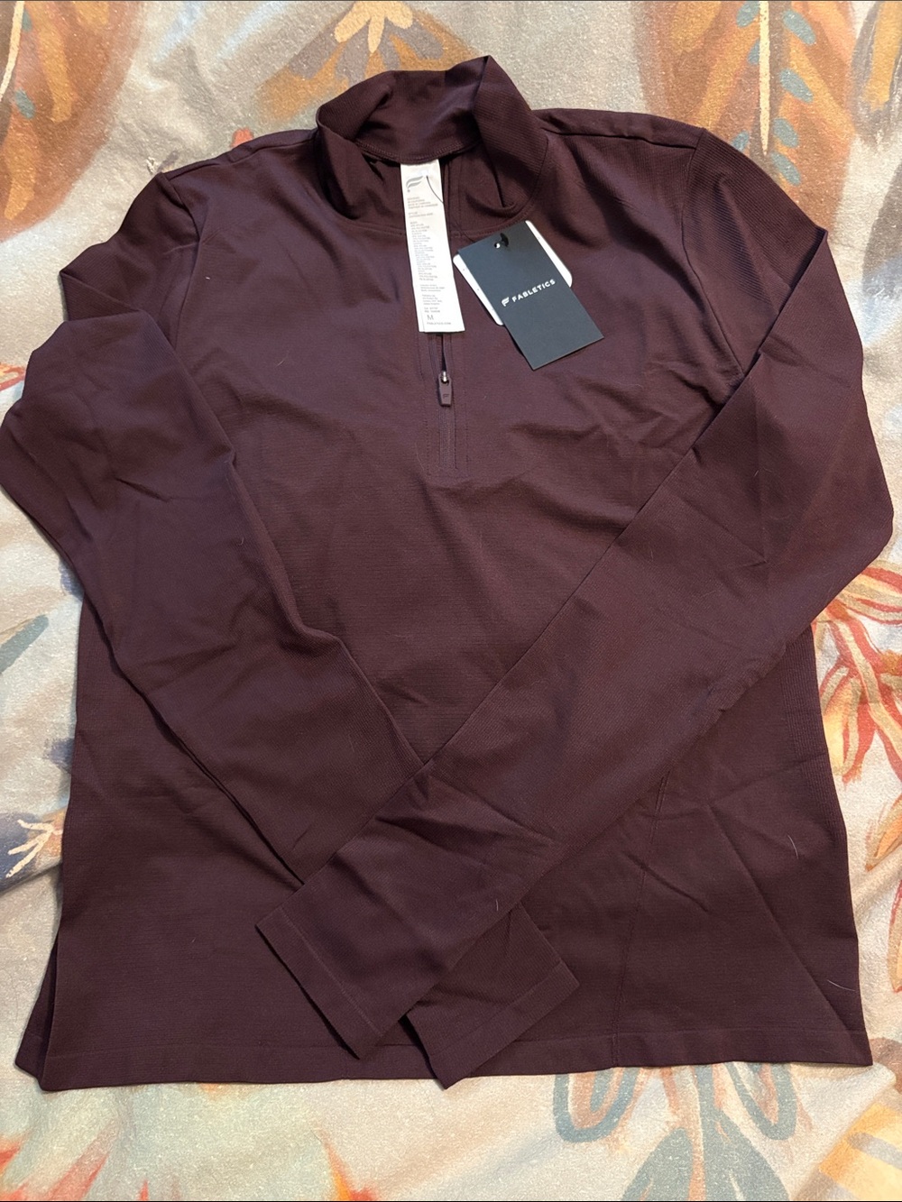 Fabletics Burgundy Long Sleeve Quarter-Zip Pullover